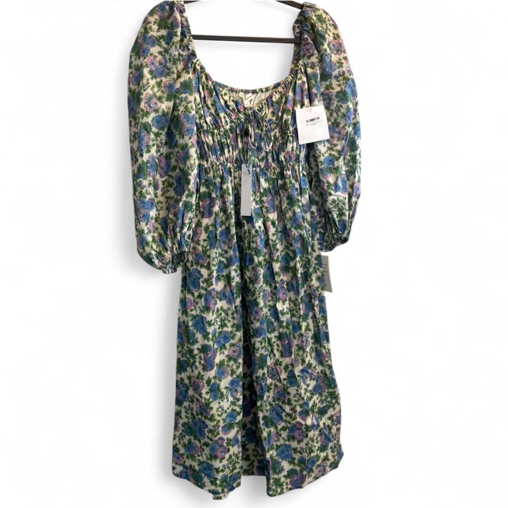 For Love & Lemons NWT Bridget Wisteria Floral Midi Dress S Cotton Puff Sleeve - Picture 6 of 7